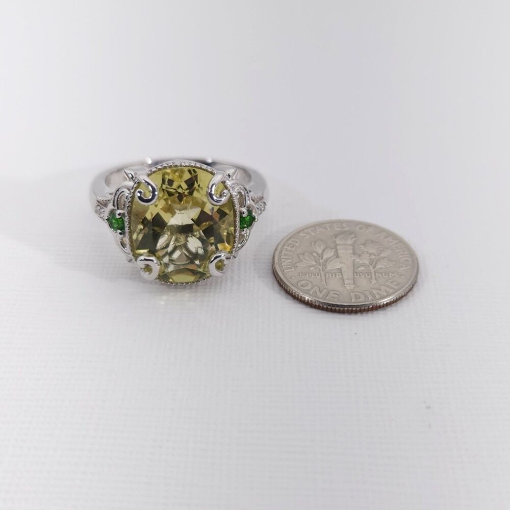 Yellow Quartz 13 Carats Ring with Chrome Diopside Size 9 - Picture 10 of 14